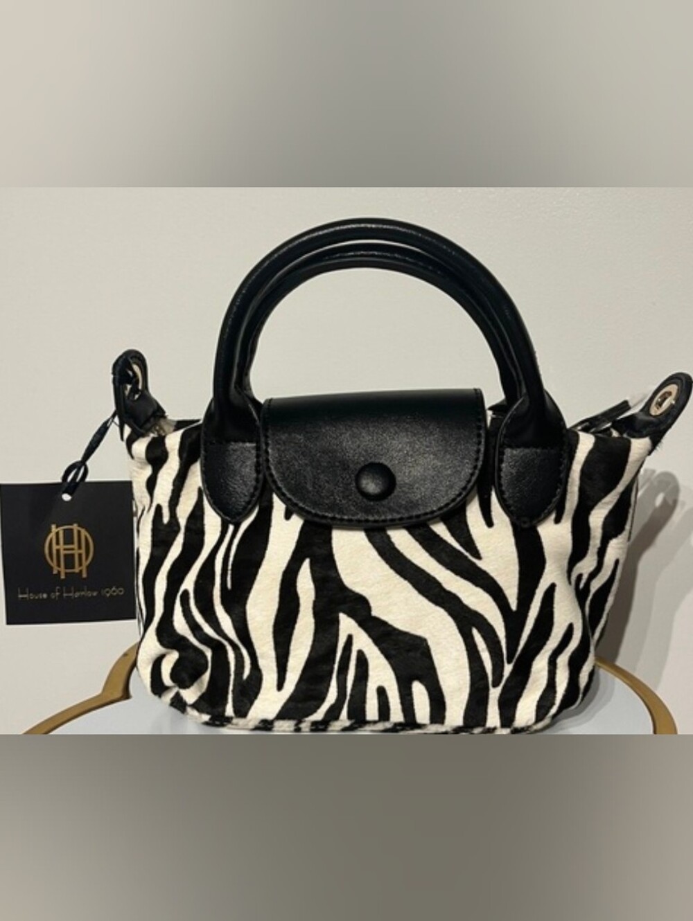 House Of Harlow 1960 - Black & White Zebra Print Top-Handle Bag